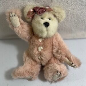Vintage Teddy Bear Pink Fur Bow Roses Collectible Plush Toy TBC LTD 1990s